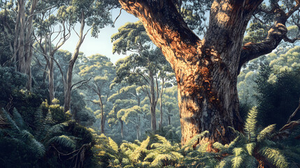 Australian blackwood (acacia melanoxylon) (colored pencil) - australia - medium-sized evergreen tree with dark bark and fern-like foliage. it is valued for its durable timber. Blazewood. Illustration