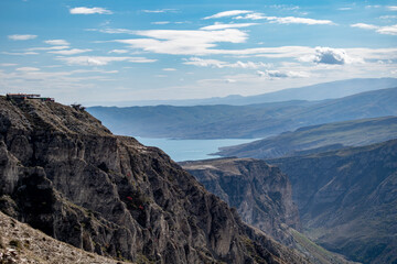 Mountain landscape. A mountain lake is visible in the background.