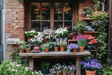 Flower shop displaying colorful potted plants outdoors