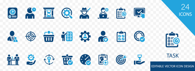 Task solid icon set. containing  workflow, chore, list, clipboard, note, task and more vector design 