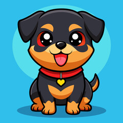 Cute Cartoon Rottweiler Puppy – Big Eyes, Red Collar, Playful Pose in Kawaii Chibi Style