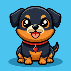 Cute Cartoon Rottweiler Puppy – Big Eyes, Red Collar, Playful Pose in Kawaii Chibi Style