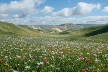 Wildflower Meadow Rolling Hills Landscape Scene
