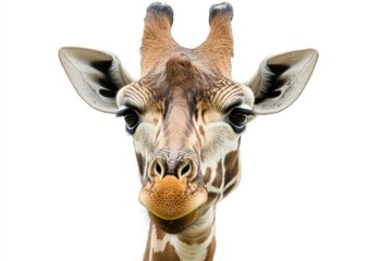 Obraz premium a close up of a giraffe's face against a white background