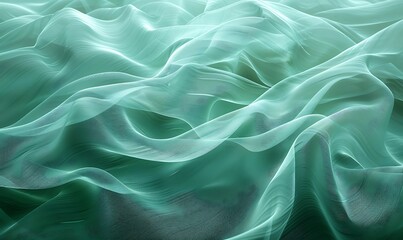 Fototapeta premium Soft Flowing Textures of Green Fabric Waves Create a Serene and Calming Background, Perfect for Abstract Art, Design Projects, and Interior Decoration