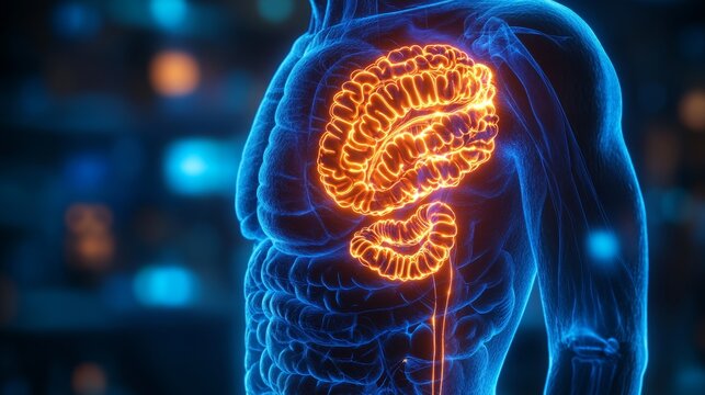 3D Illustration of the Human Digestive System Anatomy and Organs on a Striking Blue Background