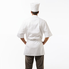 Chef in White Uniform Back View Toque Studio Shot