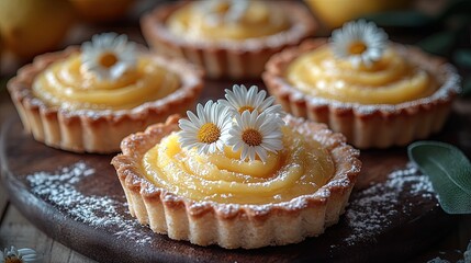 Lemon tartlets with daisy flowers decoration