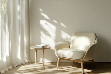 A serene corner of a therapist's office features a cozy chair bathed in natural light, inviting reflection and comfort. A small table holds a book, enhancing the calm atmosphere of healing