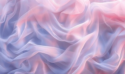Fototapeta premium Soft Ethereal Fabric Flowing in Gentle Colors of Pink and Blue with Delicate Wrinkles and Translucent Waves, Ideal for Backgrounds and Textiles in Creative Projects