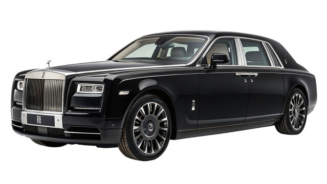 Luxury black Rolls-Royce car, isolated on transparent background. 