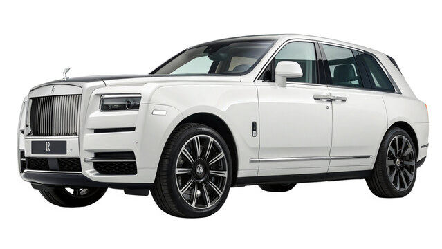 Luxury white Rolls-Royce car, isolated on transparent background.  