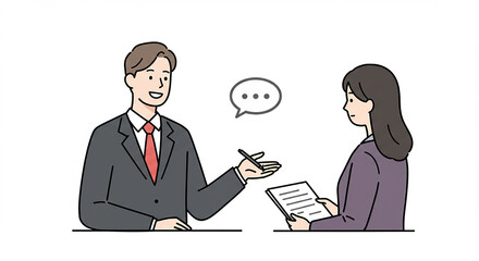 Businessman and businesswoman discussing documents contract negotiation meeting office worker