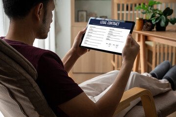 Naklejka premium Digital legal contract provide terms and conditions document on computer screen ready for online digital signature for deal agreement of future business snugly