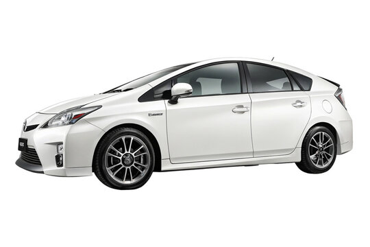 Toyota Prius, hybrid car, isolated on white. 