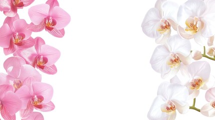 Obraz premium Pink and white orchid border on white background
