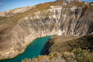 Fototapeta premium Valley of a mountain river, top view.