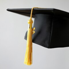 Close up of a graduation cap and yellow tassel