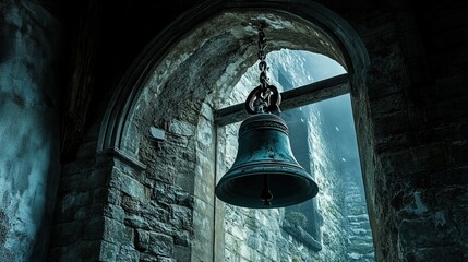 Obraz premium The sound of a bell ringing in a distant church tower, a call to pause, reflect, and find solace in the moment.