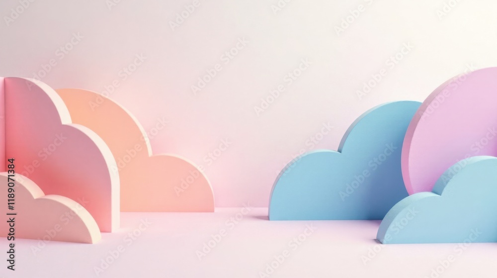 Aufkleber Pastel Cloud-Shaped Forms on a Soft Pink Background