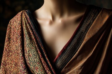 Woman Wearing Ornate Brown And Gold Sari