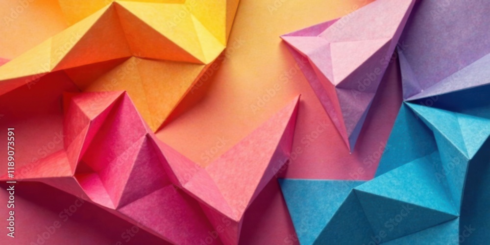 Poster abstract colorful paper origami forms in a vivid geometric composition