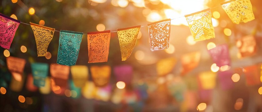 A Vibrant flags waving in air amidst joyous celebration, creating festive atmosphere