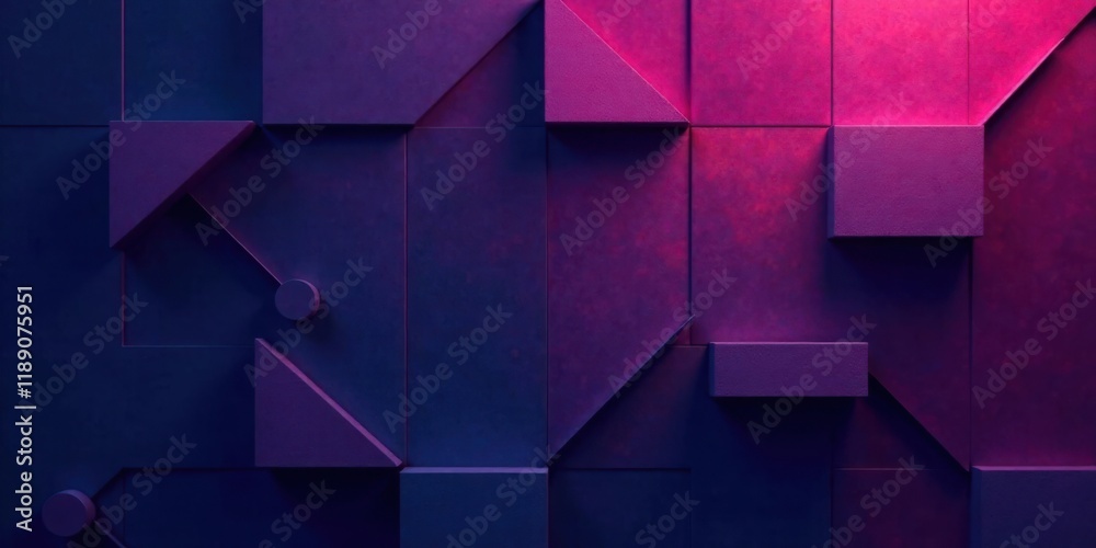 Poster abstract geometric purple and indigo wall texture with varied shapes and shadows