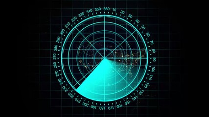 Radar screen animation on black background. Signal transmitted sonar radar .Radar point to detect enemy position. with line digital technology background, Futuristic animation concept seamless loop 