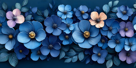 3D Blue Floral Illustration Background
