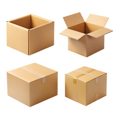 Fototapeta premium Cardboard box mockups set isolated on transparent background 