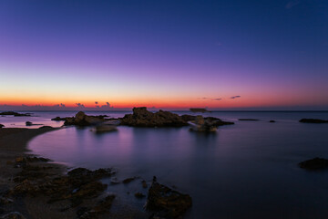 Fototapeta premium Seaside landscape at sunrise on Rhodes island Stegna beach