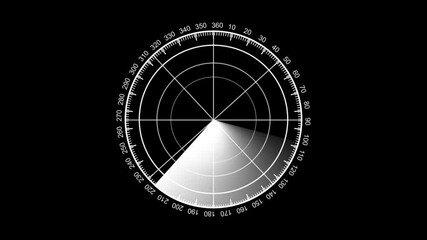 Radar screen animation on black background. Signal transmitted sonar radar .Radar point to detect enemy position. with line digital technology background, Futuristic animation concept seamless loop 