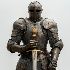 Medieval knight in full armor, holding a sword.