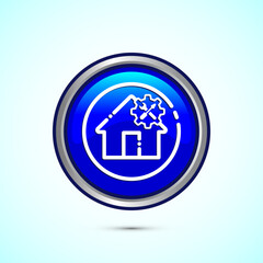 House repair icon design illustration. Home remodeling, repair or maintenance sign. Blue color round button design