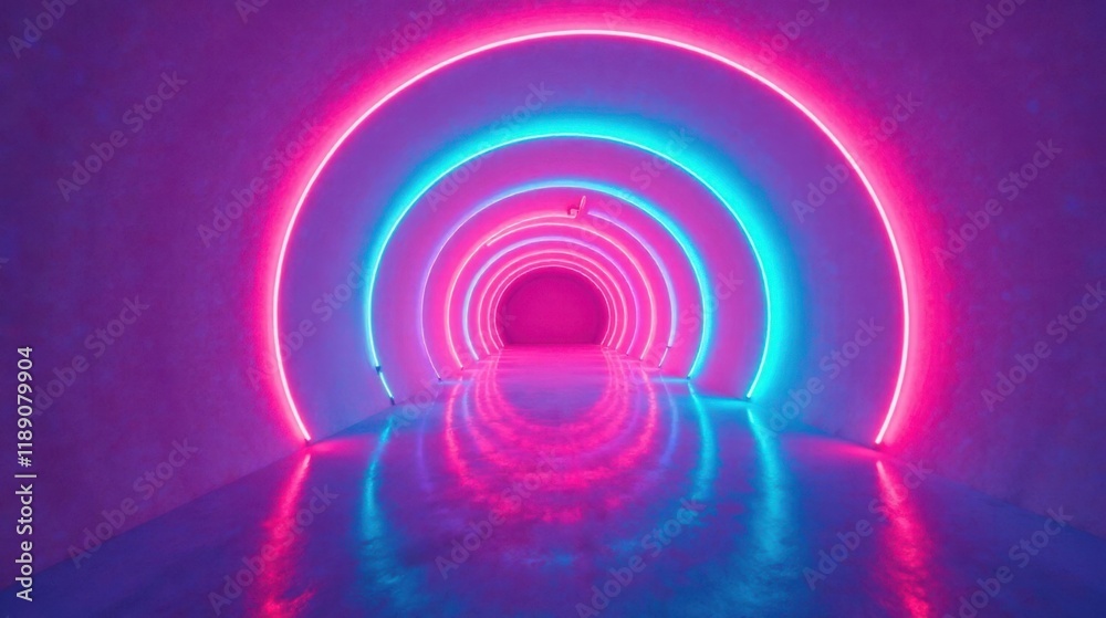 Poster abstract neon tunnel with pink and cyan lighting design