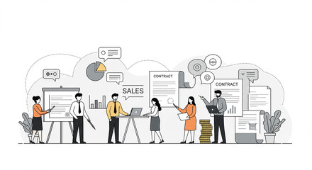 Business Team Collaboration Sales Contract Negotiation Strategy Meeting Illustration