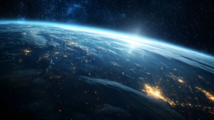 Obraz premium Planet Earth viewed from space at night�3D render