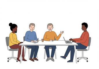 Diverse Team Meeting Businesspeople Collaborating Around Table Laptop Documents