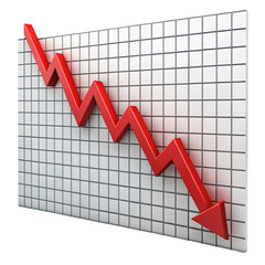 Downward graph chart isolated on transparent background  
