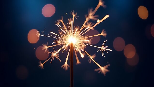 Sparkling Sparkler at Night: Festive Celebration with Bokeh Background