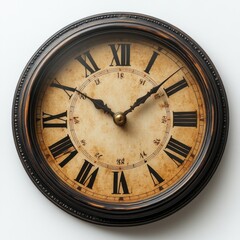 Fototapeta premium Classic wall clock with Roman numerals on a white background.