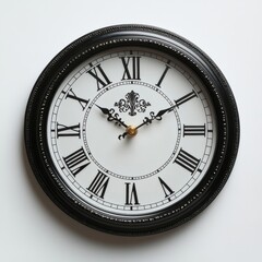 Fototapeta premium Classic wall clock with Roman numerals on a white background.