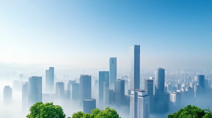 City with a foggy sky and tall buildings