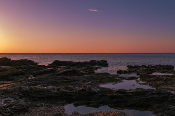 Seaside landscape at sunrise on Rhodes island Stegna beach