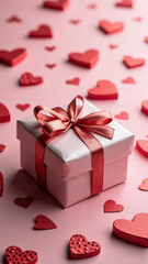 Romantic Gift Box with Red Hearts: Perfect for Valentine's Day Promotions, Greeting Cards, and Love-Themed Marketing