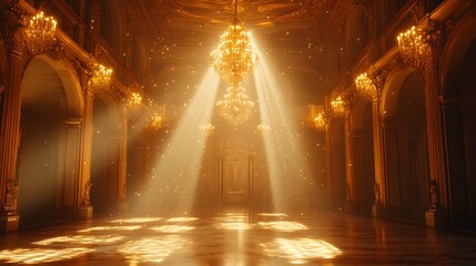Fototapeta premium Enchanting chandelier lighting grand hall photography indoor dynamic atmosphere