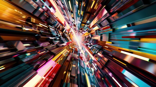 a mesmerizing fusion of vibrant colors and geometric patterns pulsating with energy, white space in the center of the page for text