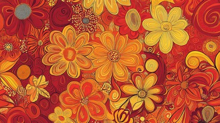 Vibrant Warm Floral Seamless Pattern Vector Illustration Design