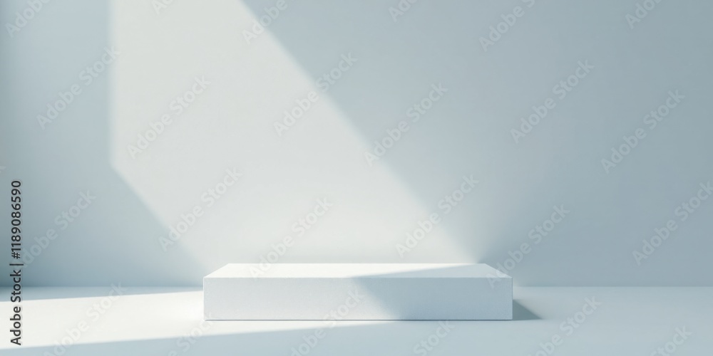 Aufkleber a simple white platform in a minimalist setting, bathed in soft sunlight